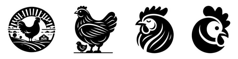 Modern Minimalist Chicken Head Icon, Flat Silhouette of a Sleeping Portrait Vector for Poultry Illustration Design