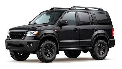 Black SUV, front view, isolated on white.  Modern design