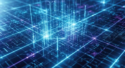 Obraz premium Futuristic technology background depicting high tech connection and innovation network with blue