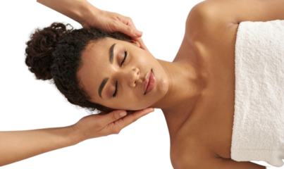 Close-Up of Female Hands During Professional Spa Massage Therapy, Minimalist Style, Isolated on Transparent Background
