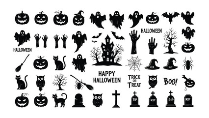 Halloween Silhouette Collection: A captivating array of intricately designed Halloween silhouettes, creating a sense of spooky atmosphere perfect for creative projects and festive designs.