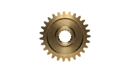 Brass gear isolated on transparent background, a precisionengineered component that symbolizes mechanics, industry, and the intricate workings of machinery