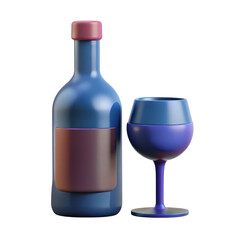 High quality photo of a blue wine bottle and a matching glass isolated on transparent background