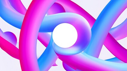 Abstract swirling fluid shapes in pink blue gradient isolated on white background