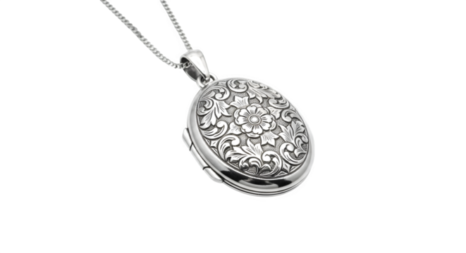 Silver locket pendant isolated on transparent background, a timeless symbol of love, memories, and personal treasures, exuding elegance and sentimentality