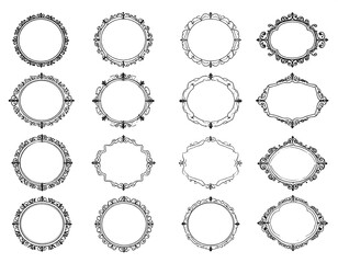 Collection of decorative round and oval frames.  Elegant design elements