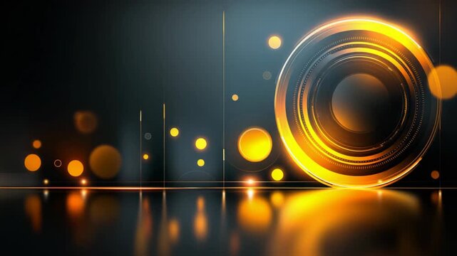 abstract background gold circle geometric shape futuristic technology theme with neon light glow on metallic dark background