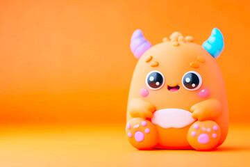 Naklejka premium Playful Cartoon Monster Character with a Friendly Expression Against a Solid Orange Background Ideal for Kids and Gaming Design