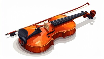 Fototapeta premium A vector illustration of a violin with bow flat musical style isolated on white background 