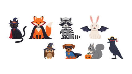 Halloween Costume Animals: A whimsical ensemble of cute animals adorned in imaginative Halloween costumes. A playful scene perfect for the spooky season!
