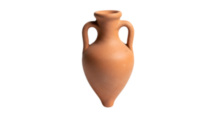 Ancient amphora isolated on transparent background, an earthenware vessel with a narrow body, pointed bottom, and two handles, showcasing timeless craftsmanship