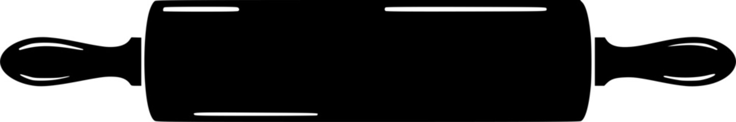 A simple black and white silhouette of a rolling pin for baking dough isolated on white background