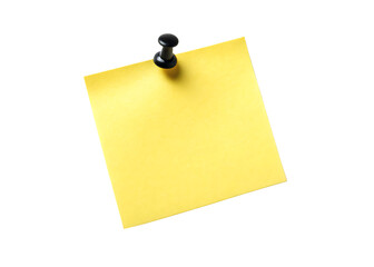 Blank yellow sticky note pinned to a dark background with a black thumbtack