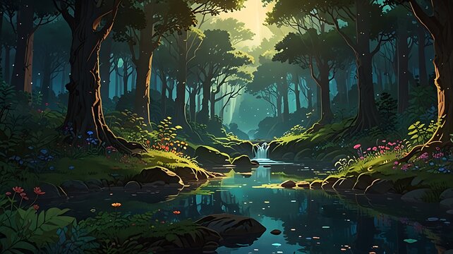 Vibrant 4K Anime Landscape Wallpaper with Natural Scenery