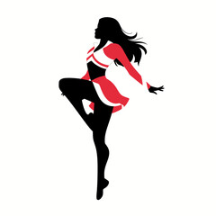 Dynamic silhouette cheerleader vector illustration performing a lively dance move silhouette white background