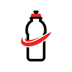Water Bottle Icon with Red Swoosh for Sports and Fitness Vector