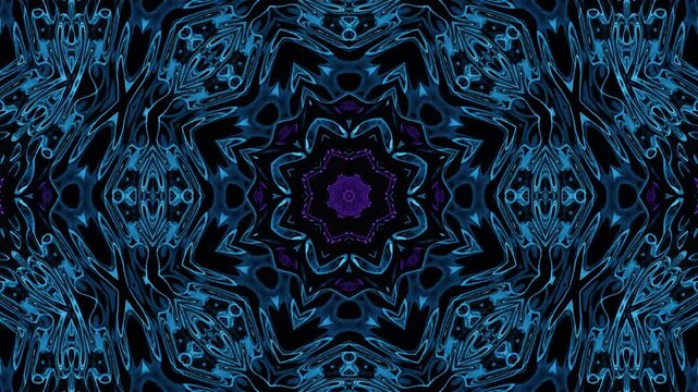 Acid abstract mandala kaleidoscope neon background with octagonal fractal grid, glowing futuristic symmetry and endlessly transforming luminous geometry visuals