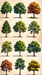 Collection of digital painted trees