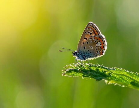 Butterfly on a leaf, sunlit