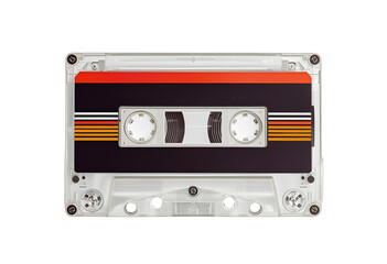 Obraz premium Clear cassette tape isolated for vintage, audio, music, retro, analog, recording, collectible, nostalgic, classic, and playback.