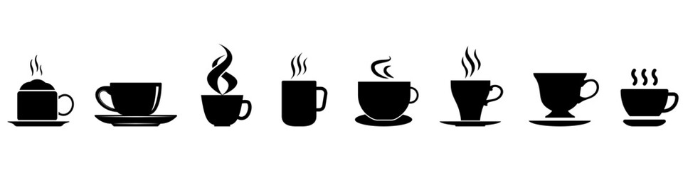 Coffee icon vector set. Hot drink illustration sign collection. Coffee house symbol. Coffee machine logo. Cappuccino or latte web icon.