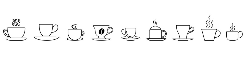 Coffee icon vector set. Hot drink illustration sign collection. Coffee house symbol. Coffee machine logo. Cappuccino or latte web icon.