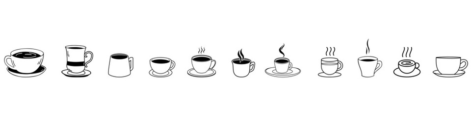 Coffee icon vector set. Hot drink illustration sign collection. Coffee house symbol. Coffee machine logo. Cappuccino or latte web icon.