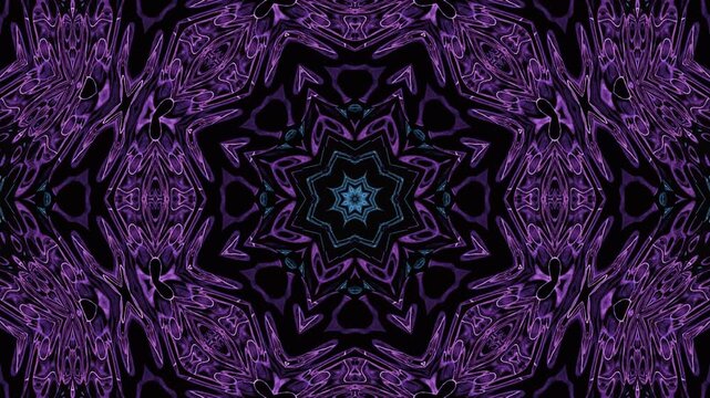 Abstract neon kaleidoscope mandala acid background glowing with octagonal grid symmetry, futuristic fractal geometry forming endless luminous motion patterns