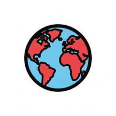 Globe Icon, Red Blue Doodle Style Isolated