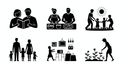 Diverse family life vector illustrations scalable graphics for your projects silhouette white background