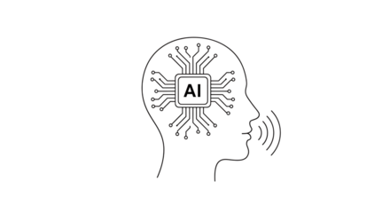 Detailed abstract line art illustration of a futuristic robot head with intricate mechanical details isolated on white background