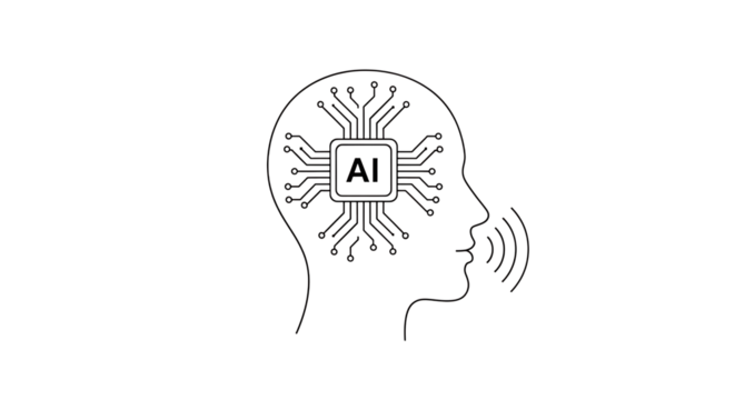 Detailed abstract line art illustration of a futuristic robot head with intricate mechanical details isolated on white background