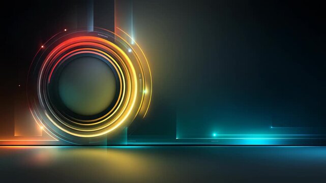 abstract background yellow red circle  geometric shape futuristic technology theme with neon light glow on metallic dark background