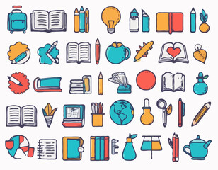 Education icons doodle hand drawn