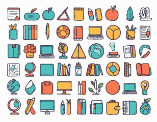 Hand-Drawn Doodle Illustrations of Education Icons, Creative Sketch Style, Ideal for Educational Themes and Design Projects.