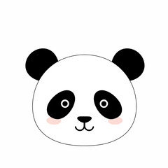 Obraz premium Minimalist vector of panda face with black ears, eyes, and nose on white background, complemented with soft pink cheeks. Concept for children's illustration, animal themed design and educational