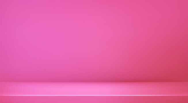 Pink soft studio room. Limbo light background. Abstract 3d candy backdrop for product presentation. Minimal wall scene bg. Showcase, promotion display. Vector stage mockup illustration