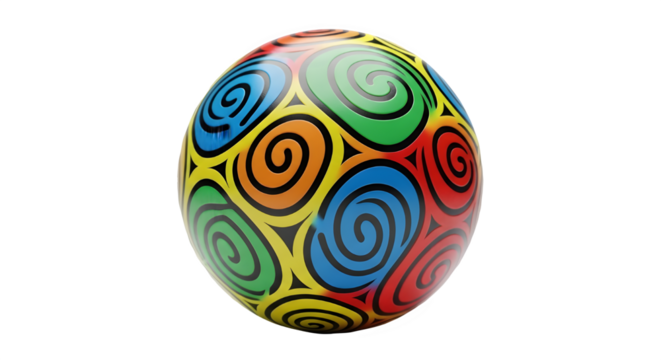Colorful ball with spiral pattern isolated on transparent background for kids