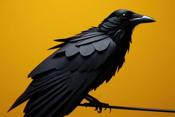 Fototapeta premium Raven Perched: Black bird against a vivid background.