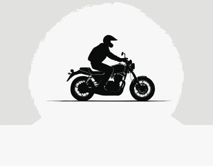 Silhouette of a Male Motorcyclist Riding a Bike, Black and White Design, Isolated on Clean White Background, Vector Illustration.