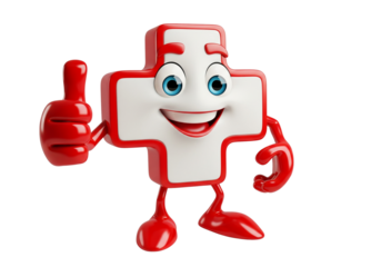 Cheerful 3D Medical Plus Sign Character Giving Thumbs Up - Health, Success, and Positive Care Mascot