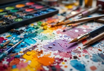 Fototapeta premium watercolor paints and brushes