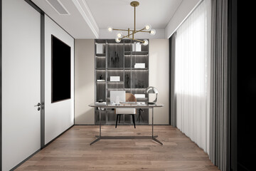 3d render study room, modern office