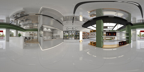 360 degree view of supermarket store, 3d render