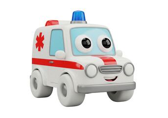 Smiling Cartoon Ambulance Toy - Kids' Healthcare, Emergency Services & Playtime Fun