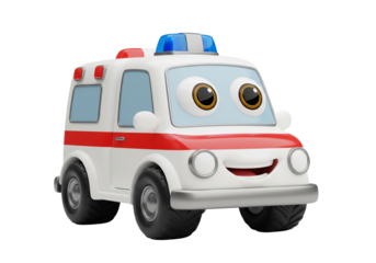 Cute Cartoon Ambulance Character - Friendly 3D Rendered Emergency Vehicle Toy Isolated on White