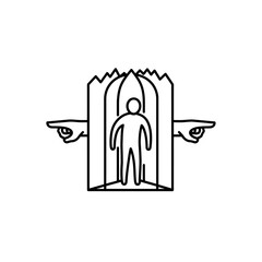 Abstract Vector Illustration of Pointing Fingers and Geometric Human Figure Behind Bars in Minimalist Style