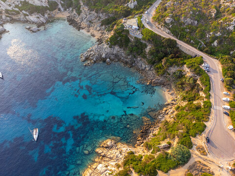 Aerial view of Cala Spinosa beach in Capo Testa