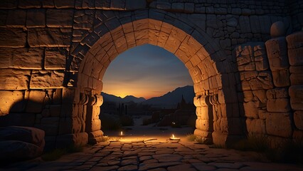 Cinematic Wide-Angle Shot of Historic Arch Structure