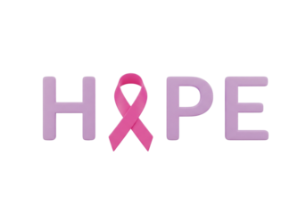 HOPE Word with Pink Ribbon for Breast Cancer Awareness and Support
